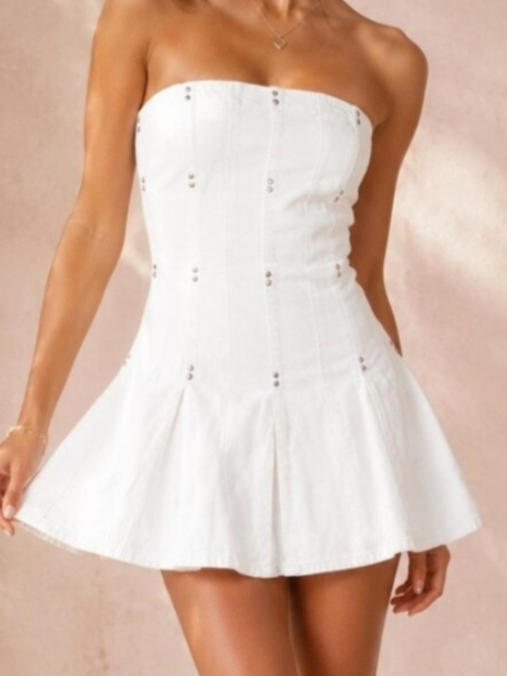 Strapless White Mini Dress with Stud Detailing Size M